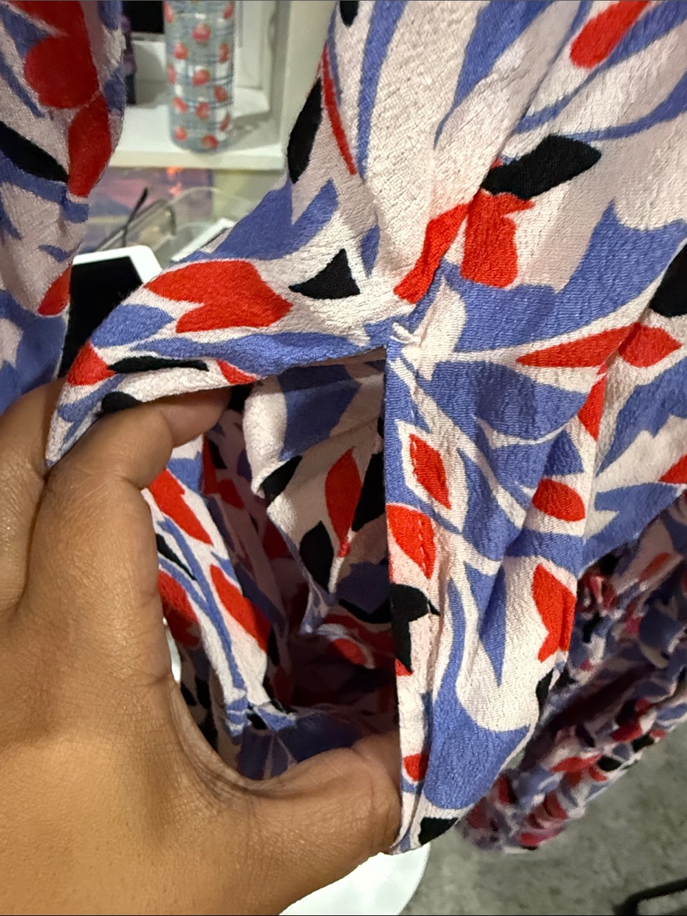 Well Worn Red Blue White Long-Sleeve Tie-Waist Shirt Dress Buttons pockets Small - Picture 6 of 8